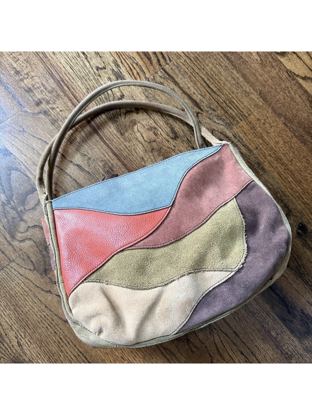 Lucky Brand Y2K Suede Leather Patchwork Hobo Bag Multicolor Boho Purse Rare - Picture 3 of 14